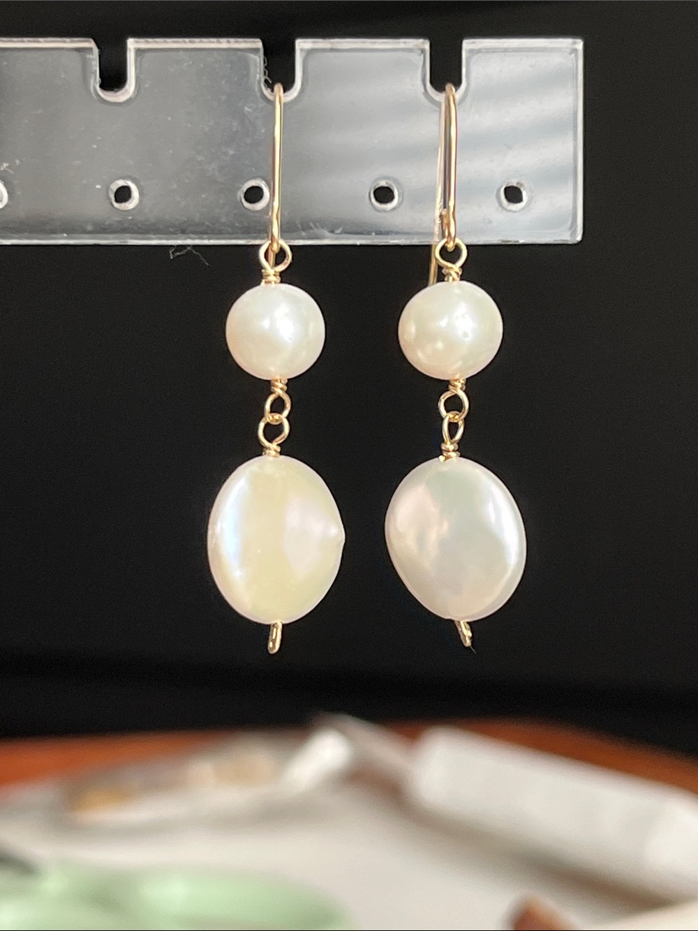 Gold Pearl Drop Earrings - White Freshwater Pearl Dangles
